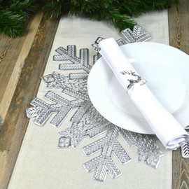 YöL Set Of 6 Silver Snowflake Placemats PVC Christmas Table Surface Protector Round Wedding Dinner Parties Table Decor Re-usable Xmas