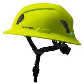 STUDSON SHK-1 Full Brim Safety Helmet: ANSI/ISEA Z89.1 Type II Compliant (R 2019), Lightweight & Breathable, NFC Emergency Contact Chip, One Size, Class C & E Protection (Vented, Hi Vis Yellow)