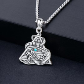 PROESS - Collar de plata de ley 925 con diseño de ojo de horus, diseño de serpiente turquesa y ojo triangular, regalo para mujeres y hombres, Plata esterlina, Sin piedra preciosa