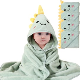 TMIELYBS Hooded Baby Towels, 4 Packs Premium Soft Baby Bath Towels with Hood for Babies, Toddler, Infant - Ultra Absorbent, Baby Stuff Shower as Best Gifts for Boys and Girls (4Pack) (Green Dinosaur)
