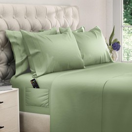 DREAMCARE King Size Sheets Set – 6 pcs Cooling Bed Sheets – up to 15” Deep Pocket King Sheet Set – 2500 Supreme Collection – Extra Soft 100% Brushed Microfiber Hotel Luxury with Side Pocket – S Green