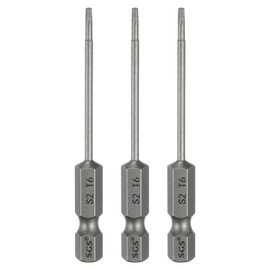 sourcing map 3pcs T6 Torx Head Screwdriver Bit 1/4" Hex Shank 2.6" (65mm) Long Magnetic No Hole Tip Tamper Proof 6 Point Star Screw Driver Drill Bits S2 Steel Industrial Power Screwdrivers