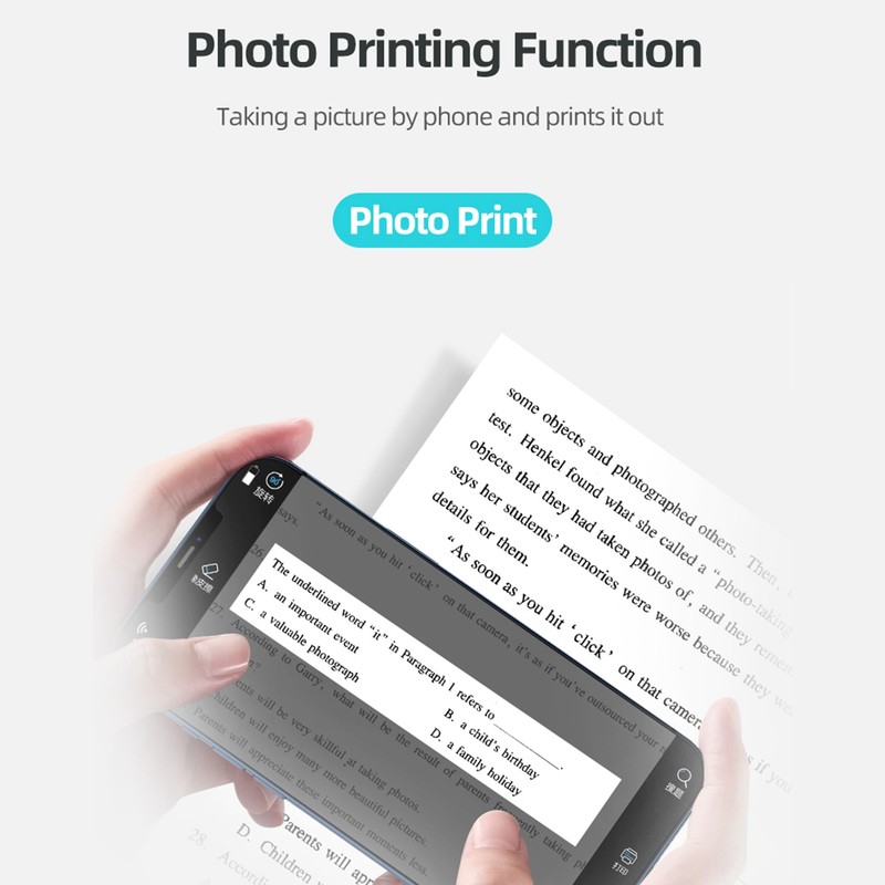 Portable Pocket Printer 200dpi Rechargeable Wireless Bluetooth Thermal Printer for