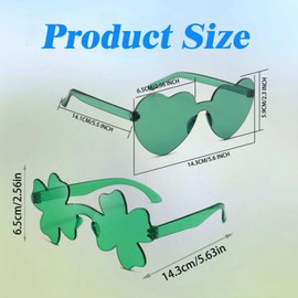 Amazleer 2 Pcs Green St Patricks Day Sunglasses for Women Men, Shamrock Glasses Outfit Accessories Adult (Heart&Shamrock)