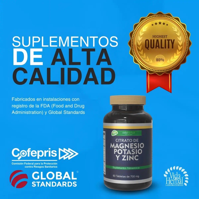 Suplemento Nutricional Magnesio Potasio Zinc Vid Herbal Tabletas Sabor Uds