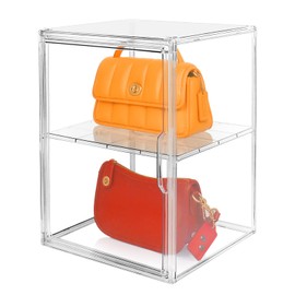Cutora 1 Pack XX-Large Clear Stackable Storage Bins with Magnetic Lid Handbag Display Case for Closet 2-Tier Acrylic Purse Organizer Dustproof Luxury Bag Container Box for Cosmetics Figures Makeup