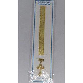 Unbranded Bookmarks Religious Gold Metallic Ribbon CROSS Charm pendant
