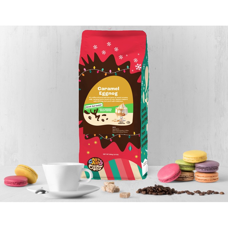 Crazy Cups Decaf Flavored Holiday Ground Coffee Variety Pack, Includes
