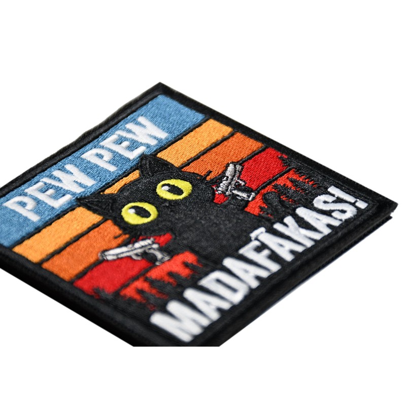Retro Sunset Pew Pew MADAFAKAS Cat Tactical Embroidery Patch -