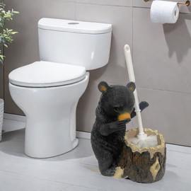 BGBWBFBR Whimsical Black Bear Toilet Brush Holder Set - Unique Cub Shape, Decorative Bathroom Cleaning Kit with Brush and Holder