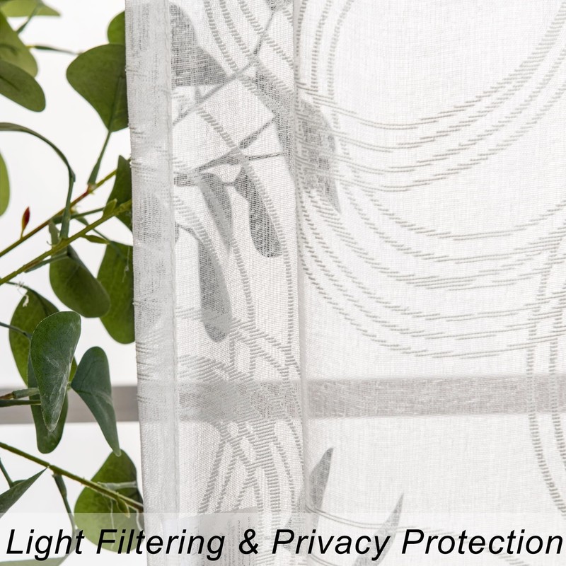 XWZO Linen Sheer Valance for Windows Solid Semi Transparent Curtains