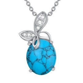 Zeltryn 925 Sterling Silver Oval Turquoise Pendant Necklace Butterfly Necklace Vintage Boho Necklace Victorian Style Jewelry Gifts for Women-DCX133618