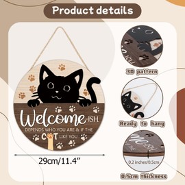 KAIRNE Black Cat Wooden Decor,Welcome Pet Sign Round Wooden Plaques,Boho Wall Decor,Lovely Kitty Wall Art,Funny Cat Gift for Cat Lovers,Farmhouse Door Porch Sign Home Outdoor Decoration