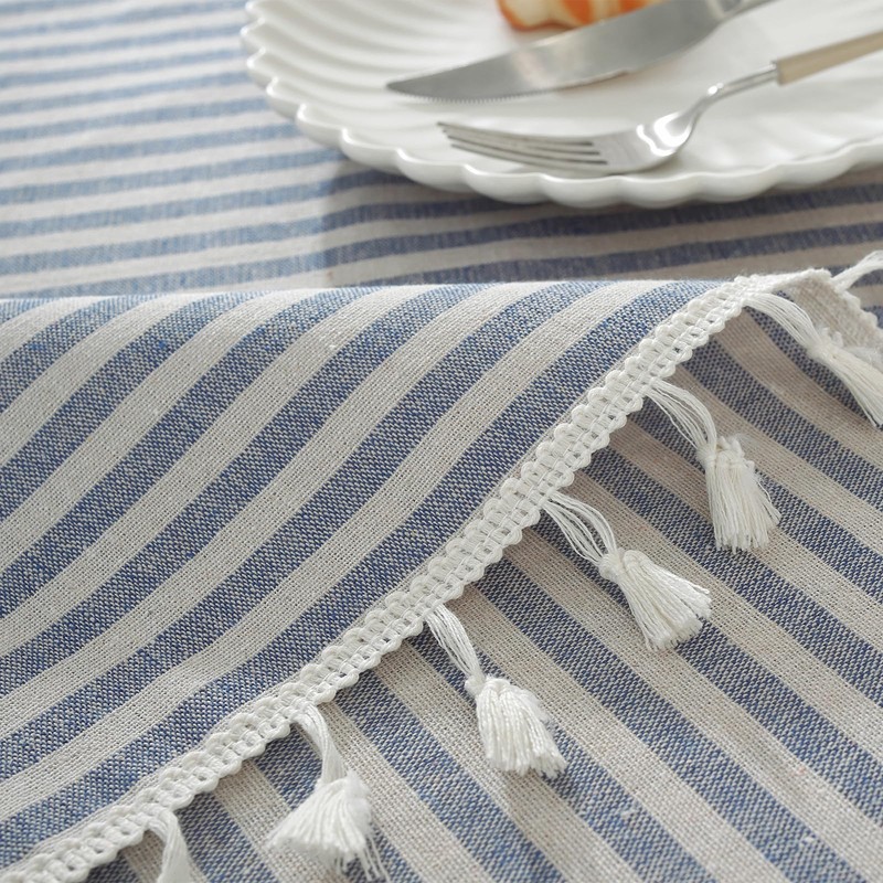 meioro Tablecloths Striped Tassel Table Cloth Rectangular Tablecloth Cotton Linen