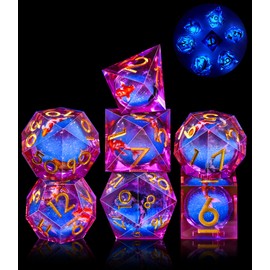 SIQUK 7 Pieces Liquid Core Dice Koi Fish DND Dice Play Cube Glow in the Dark Polyhedral Dice Set D4 D6 D8 D10 D12 D20 D% for DND RPG MTG