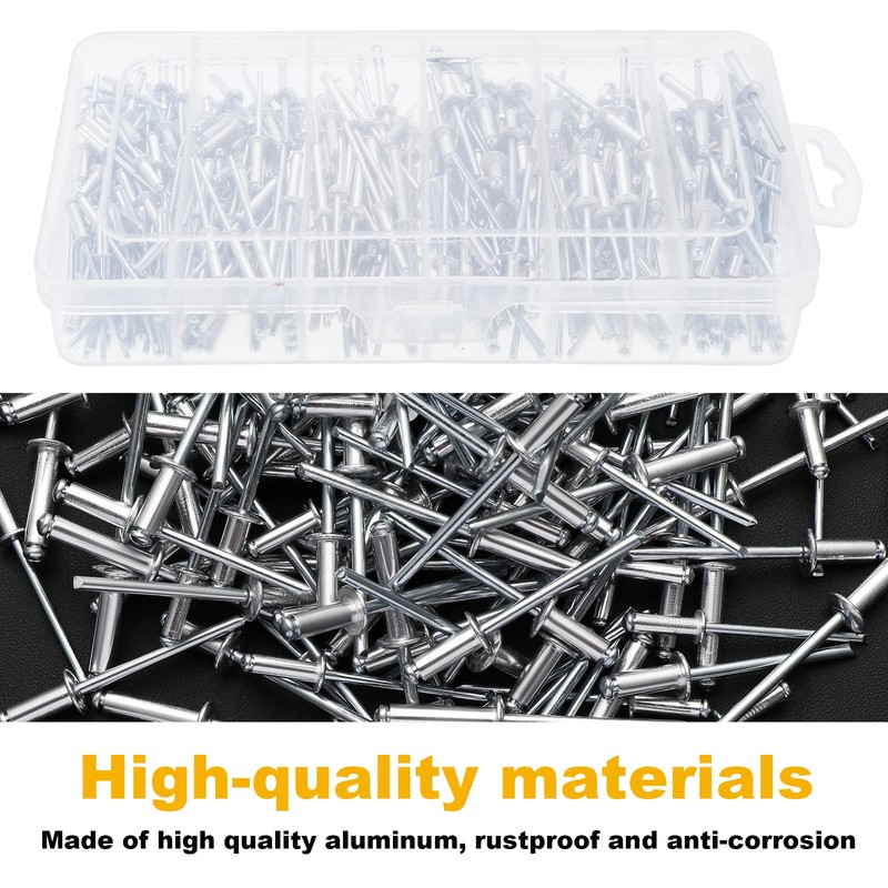 Knpwer Pack of 445 Aluminium Blind Rivets, 6 Sizes Pop
