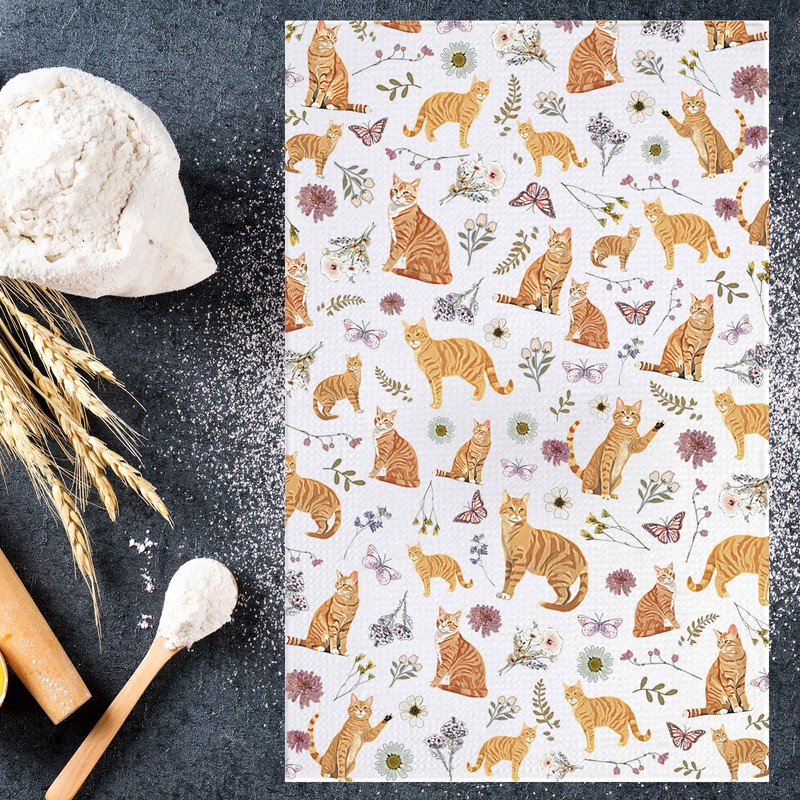 MYSOMY Orange Tabby Cat Kitchen Towels Orange Tabby Cat Gift