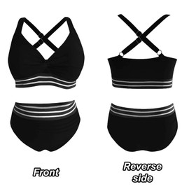 Anseom Bikini Women's Tummy Control Swimwear High Waist Bikini for Women High Waist Swimsuits V Neck Women's Bikini Set with Mesh, black, XL