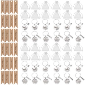 FRIUSATE 72 Pcs Thank You Keychain Gifts, Thank You Keyring Employee Appreciation Gifts Inspirational Keychain with Thank You Card Organza Bags Leaving Gifts for Colleagues Teacher Nurse