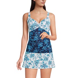 Lands' End Womens Chlorine Resistant Underwire Wrap Tankini Top Navy/White Jacobean Mix Regular 6