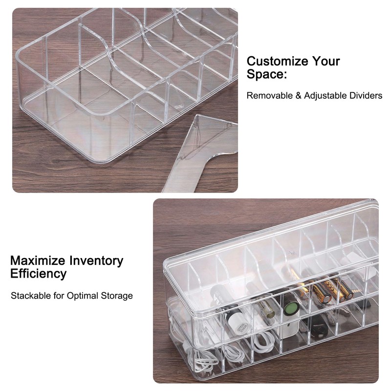 sourcing map Cable Storage Box with Compartments, Cable Organizer Transparent