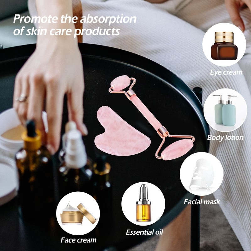 GeeRic Gua Sha and Face Roller Tool, Natural Green Jade