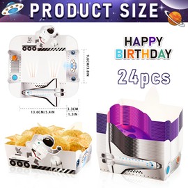 24Pcs Outer Space Themed Paper Food Trays Astronaut & Rocket Themed Disposable Snack Bowls for Astronaut Galaxy Birthday Party Supplies