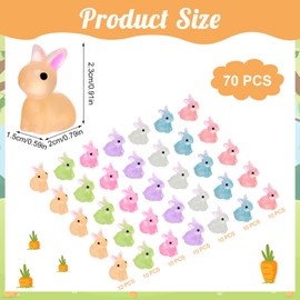 70 Pcs Mini Luminous Rabbit, Mini Resin Bunnies Mini Animals to Hide Mini Bunny Decor for Family Crafts Aquarium Garden Landscape Dollhouse Ornament Potted Decorations DIY (7 Colors)