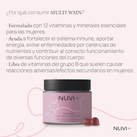 NUVI+ Multivitamínico en gomita para mujer | Libre de complejo B | Suplemento alimenticio 100% natural, vegano y sin azúcar | MULTI WMN, 60 gomitas sa
