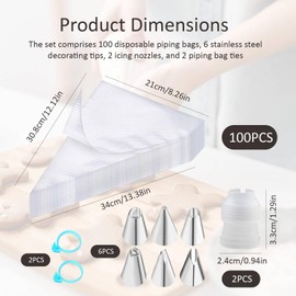 110Pcs Icing Piping Kit, Steel Tips, Disposable Piping Bags and Nozzles Set