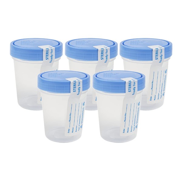 Dealmed Specimen Containers–Single Use Urine Specimen Cups, Screw on Leak Resistant Lid, Included ID Label, 4 oz, 5 Count