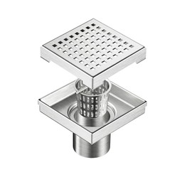 Neodrain 4-Inch Square Shower Drain with Removable Quadrato Pattern Grate, Brushed 304 Stainless Steel Square Drain for Bathroom with Hair Strainer,CUPC Certified