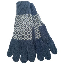 Purple Possum® Blue Gloves Ladies Knitted Wool Angora Blend Full Winter Warm Cosy Patterned Womens Gloves One Size