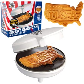 Great American USA Waffle Maker- Giant 7.5" Patriotic Waffles or Pancakes for Labor Day BBQ - Electric Nonstick Waffler Iron- America Spirit Party, Summer Breakfast Baker Supplies with Recipe Guide