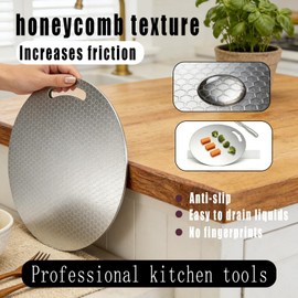 Versatile Cutting Boards for Kitchen,Stainless Steel Cutting Boards 2-Piece Set,Round Non,316 Food Grade,Double Sided,Scratch Resistant Mesh Design,Perfect for Meat,Veggies and Fruits(Honeycomb)