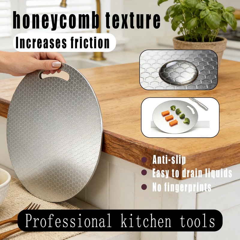 Versatile Cutting Boards for Kitchen,Stainless Steel Cutting Boards 2-Piece Set,Round