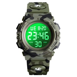 Digital Watch for Boys, Waterproof Sports Watch, Children's Watches with Alarm Clock, Stopwatch, 12-24H, Electronic Children's Watches, LED Watch for Junior Teenagers, Green, Strap.