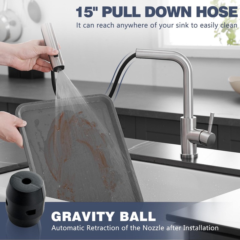 GIMILI Kitchen Faucet with Pull Down Sprayer Brushed Nickel Waterfall