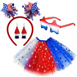 NSODREEM 4th of July Tutu Set Red White and Blue Patriotic Costume Accessories | Independence Day Costume Gift for Women Girls Independence Day Memorial Day Party Favors (4th of July Tutu Set)