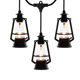 Festive Living 10 Light LED Flicker Flame Plastic Oil Lamp String Set, 20ft Black Wire – Indoor/Outdoor Vintage Flame Effect