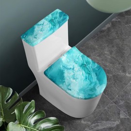 Vanideaoty Marble Toilet Seat Cover Stretch Fabric Bathroom Decor Blue Toilet Tank Seat Cover Fits Most Size Lids Washable