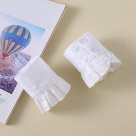 MYhose Detachable Cuffs Women Jacquard Chiffon Horn Cuff Pleated Ruffled Detachable Fake Sleeve Warmers White