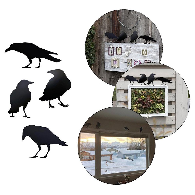 4 Pcs Crow Acrylic Bird Sculpture Bird Silhouette Garden Art