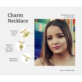 Yellow Gold Plated Hamsa Hand Necklace with Evil Eye Charms - Protective Amulet for Women & Teens