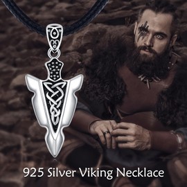 Arrowhead Necklace 925 Sterling Silver Arrow Viking Necklace Arrow Pendant Viking Knot Jewellery Gifts for Men Women Unisex