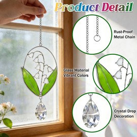 Real Lily of the Valley Stained Glass Suncatcher Window Hanging, Birth Flower Plant Room Decor, Home Gardening Gifts for Women Plant Lover 6.7in