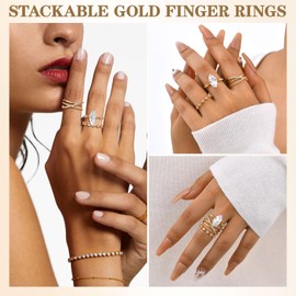 Stackable Gold Rings for Women - 14K Gold Plated Ring Set,Non Tarnish Stainless Steel Cubic Zirconia Friendship Band Anniversaries Party Trendy Jewelry Gift,Christmas Birthday Gifts for Her Girlfriend
