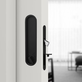 Pocket Door Lock Hardware Set - Privacy Handle with Hidden Pull & Recessed Latch, Fit for 1 9/16" to 2" The Thick of Wooden Doors (Circular Black)