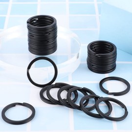30 Pcs Round Key Rings, 1 Inch Metal Split Keychain Rings Round Flat Key Rings for Keys DIY Craft Making Dog Tag(Black)