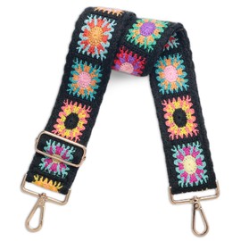 Snycler Adjustable Boho Strap（33-53inch） - Wide Canvas Crossbody Shoulder Strap Replacement for Handbags Tote Messenger Bag, Multi-Functional Detachable Bag Accessory（boho3-black）